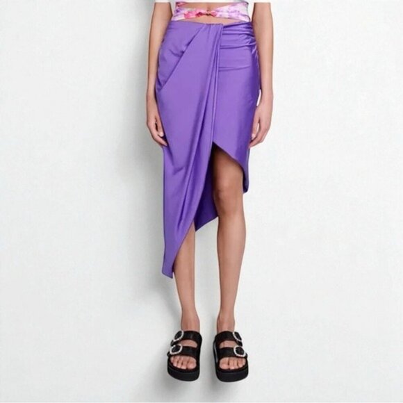 🌻NEW w/tags Maje Japre Violet Purple Asymmetric Midi Skirt Size 38 - Picture 2 of 8